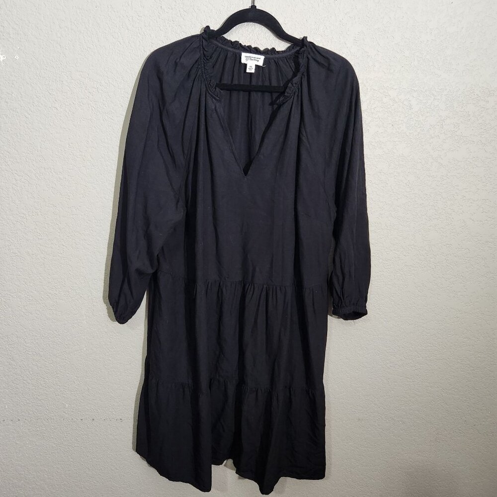 Caralyn Mirand The Drop Black Tiered Long Sleeve V-Neck Dress XXL Boho Peasant